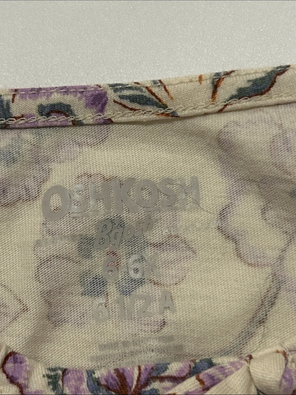 OshKosh Floral Smocked Hem Long Sleeve Top - Cream & Lavender